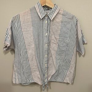 Madewell Stripe Tie Front Short Sleeve Shirt